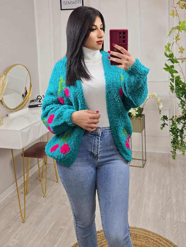 Cardigan in maglia pesante con fantasia floreale