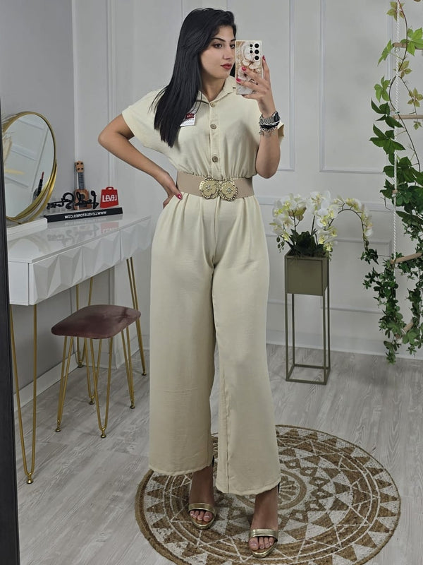 Tuta in chiffon  con bottoni elastico in vita Morbida Pantalone palazzo