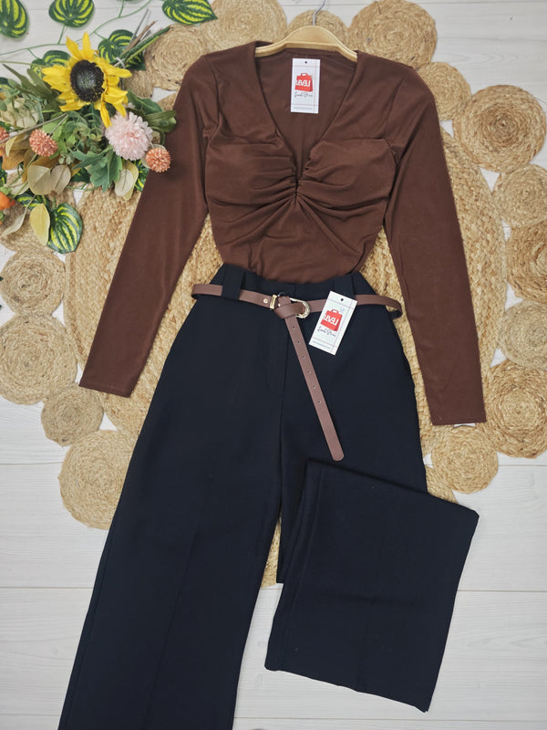 Body elasticizzato scollo a V Coppe preformate manica lunga aderente Casual