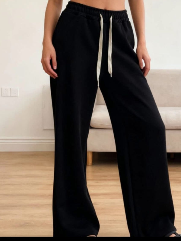 Pantalone tuta palazzo tessuto pesante elasticizzato sportivo elastico in vita con lacci regolare