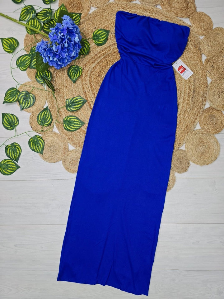 Abito a costine lungo a fascia con coppe - Blu elettrico - Level Stores