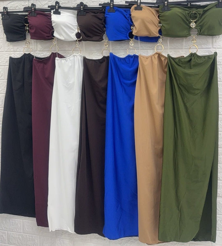 Abito a fascia lungo effetto lycra coppe preformate e spacco - Bianco - Level Stores