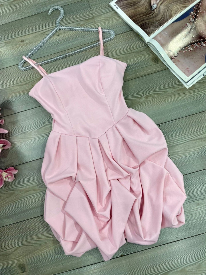 Abito con balze e chiusura con cerniera sul retro - Rosa - Level Stores