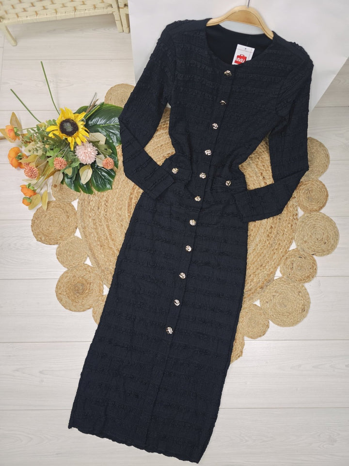 Abito con bottoni manica lunga adetente elegante elasticizzato Marrone Level Stores