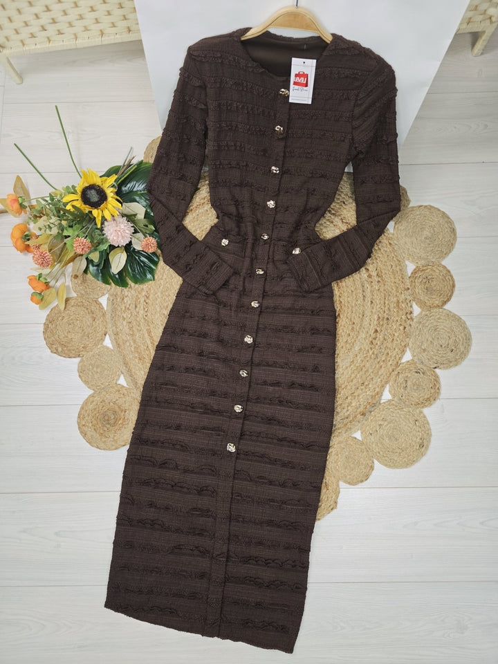 Abito con bottoni manica lunga adetente elegante elasticizzato Marrone Level Stores