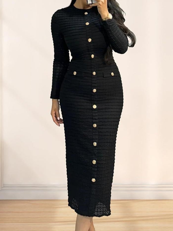 Abito con bottoni manica lunga adetente elegante elasticizzato Nero Level Stores
