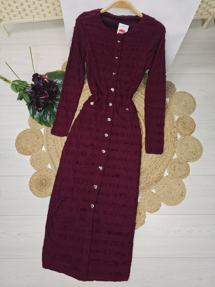 Abito con bottoni manica lunga adetente elegante elasticizzato Bordo Level Stores