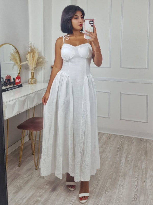 Abito con bretelle regolabili elasticizzato scollo a cuore coppe preformate corsetto con elastico sul retro e gonna ampia Verde tiffany Level Stores