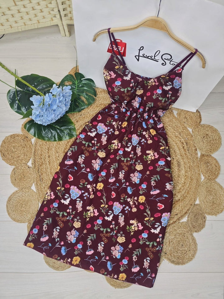 Abito con fantasia floreale con elastico in vita con bretelle con coppe preformate - Bordo - Level Stores