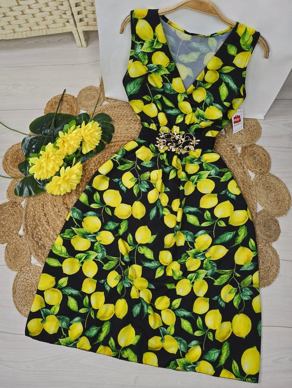 Abito con fantasia limone siciliana spalle larghe - Fantasia limone - Level Stores