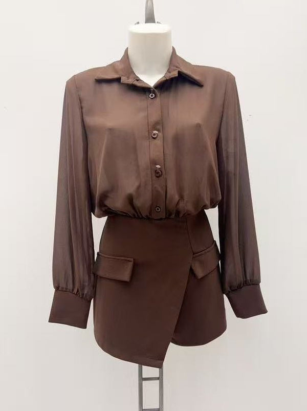 Abito con pantaloncino in chiffon manica lunga a sbuffo Nero Level Stores