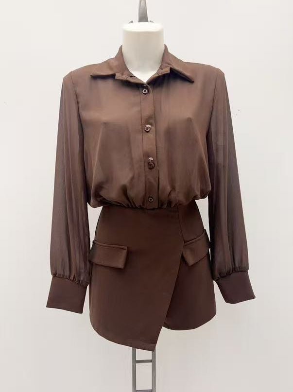 Abito con pantaloncino in chiffon manica lunga a sbuffo Nero Level Stores