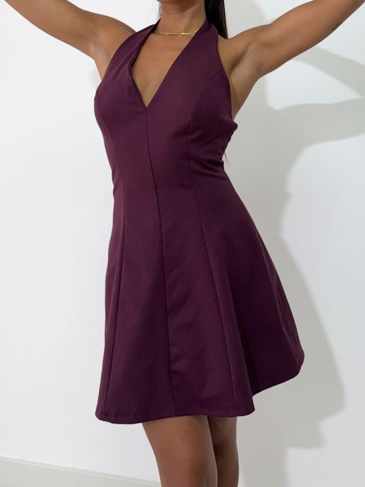 Abito corto con scollo all'americana con coppe preformate Gonna svasata Volant con zip elasticizzato Bordo Level Stores