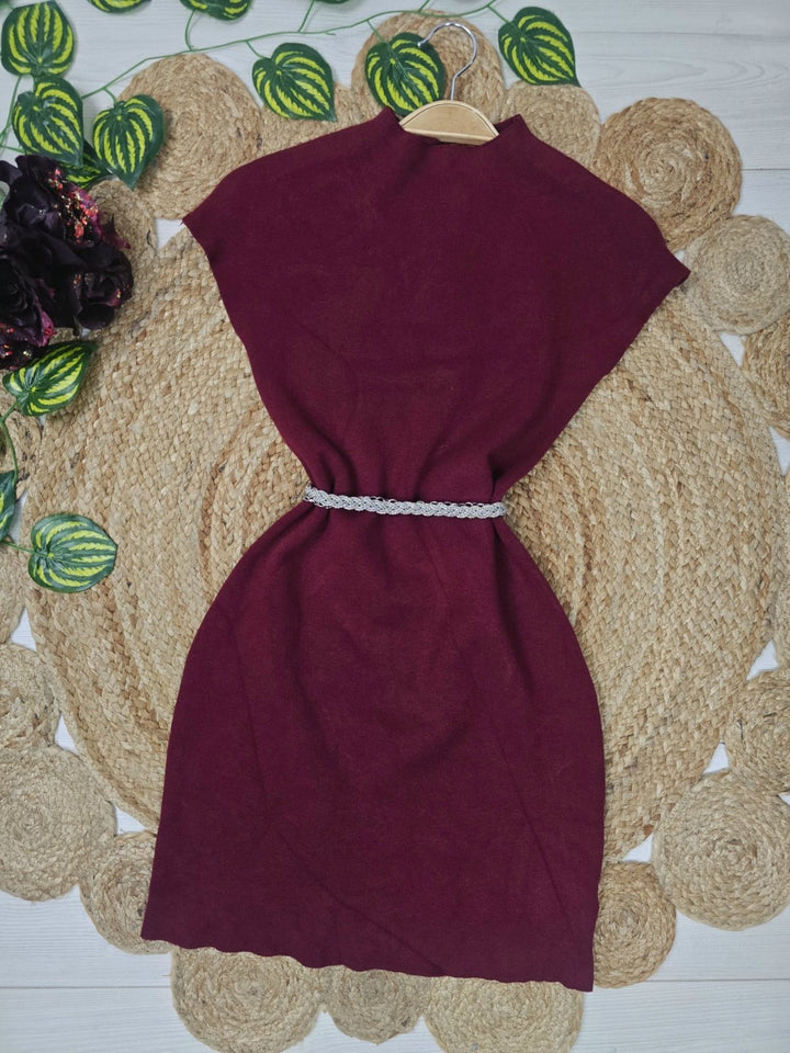 Abito corto di maglione donna costine smanicato collo alto aderente elasticizzato Beige Level Stores