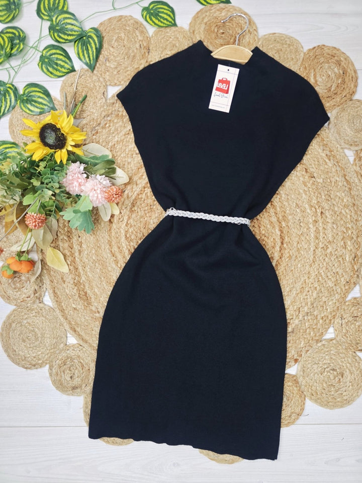 Abito corto di maglione donna costine smanicato collo alto aderente elasticizzato Beige Level Stores
