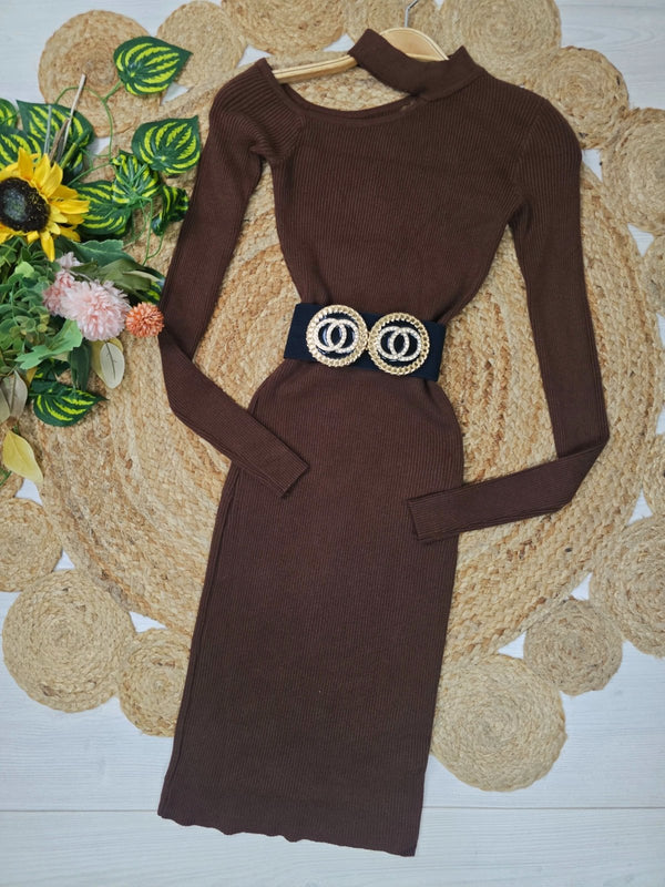 Abito donna costine manica lungo aderente elasticizzato Nero Level Stores
