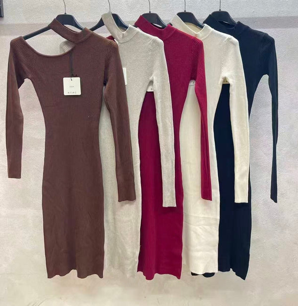 Abito donna costine manica lungo aderente elasticizzato Nero Level Stores
