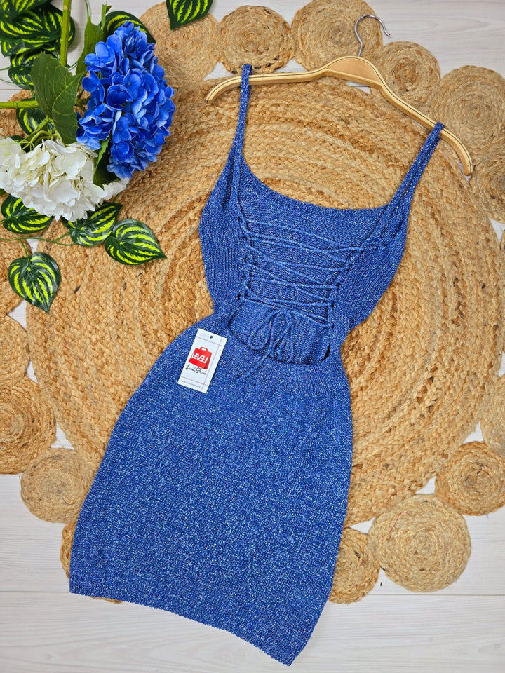 Abito effetto uncinetto traforato Lurex - Blu - Level Stores