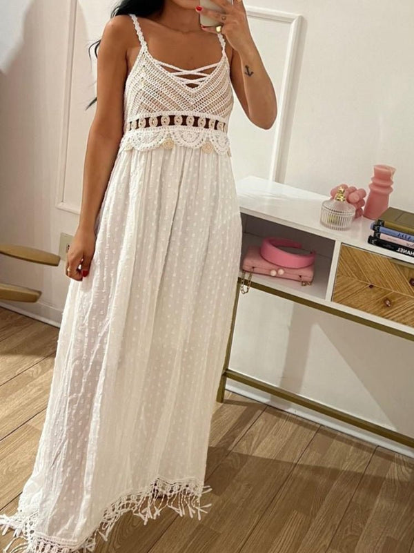 Abito in chiffon con bretelle è Scollo a V Leggero foderato morbido Righe Level Stores