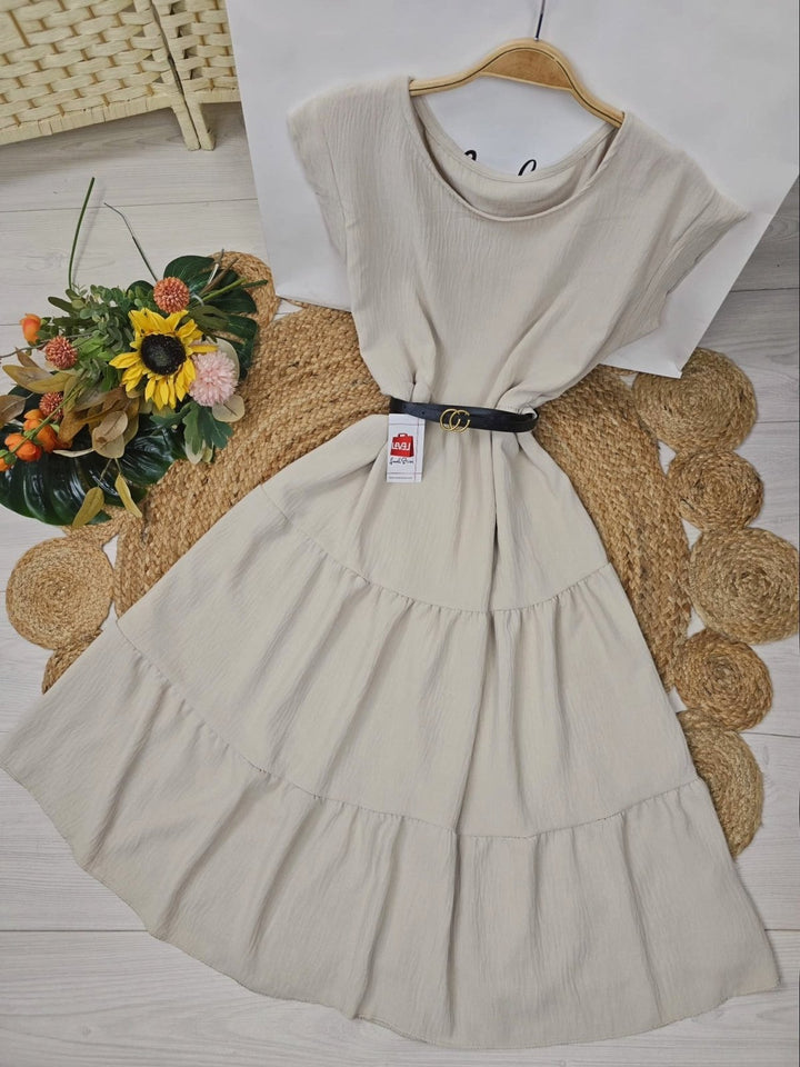 Abito in chiffon morbido inclusa la cintura - Beige - Level Stores
