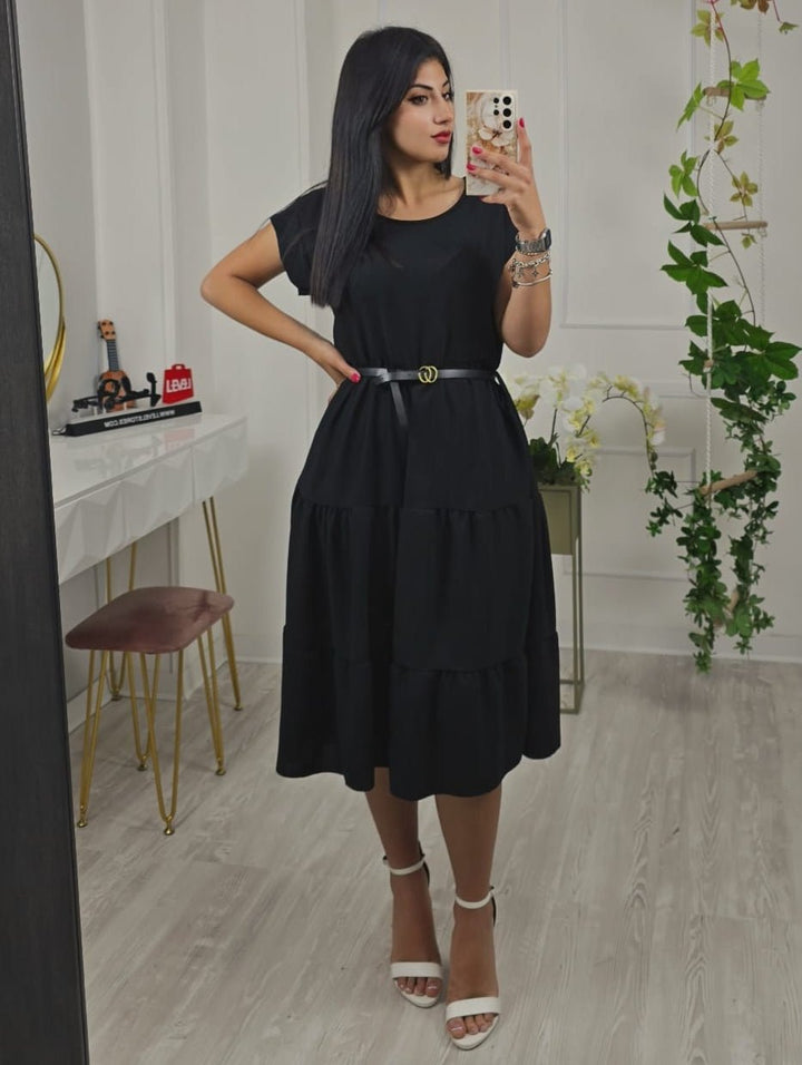 Abito in chiffon morbido inclusa la cintura - Nero - Level Stores