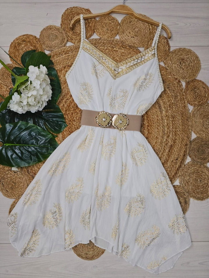 Abito in chiffon morbido scollo a v - Bianco - Level Stores