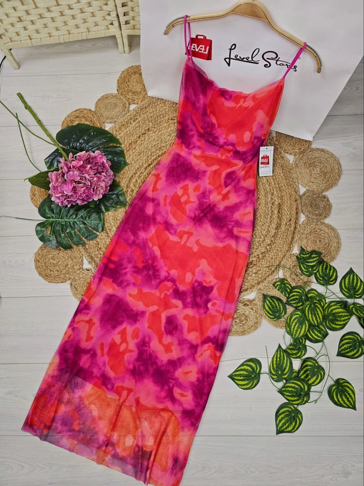 Abito in chiffon multicolore - Viola/Arancione - Level Stores