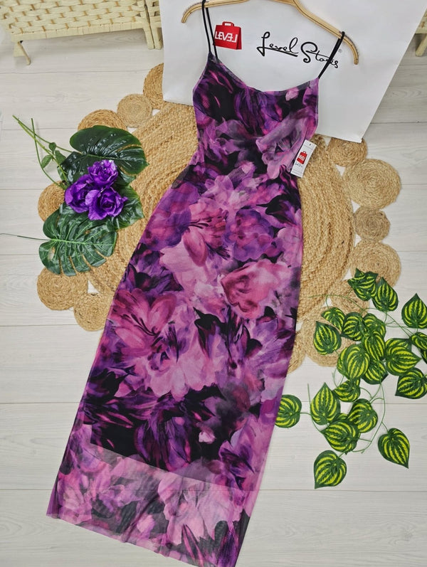 Abito in chiffon multicolore - Nero/Viola - Level Stores