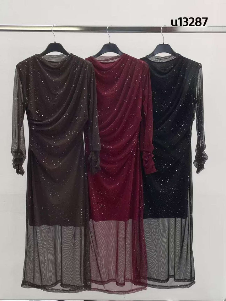 Abito in choffon lurex elagante elasticizzato Nero Level Stores