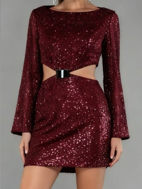 Abito in ciniglia con paillettes manica lunga elegante Bordo Level Stores