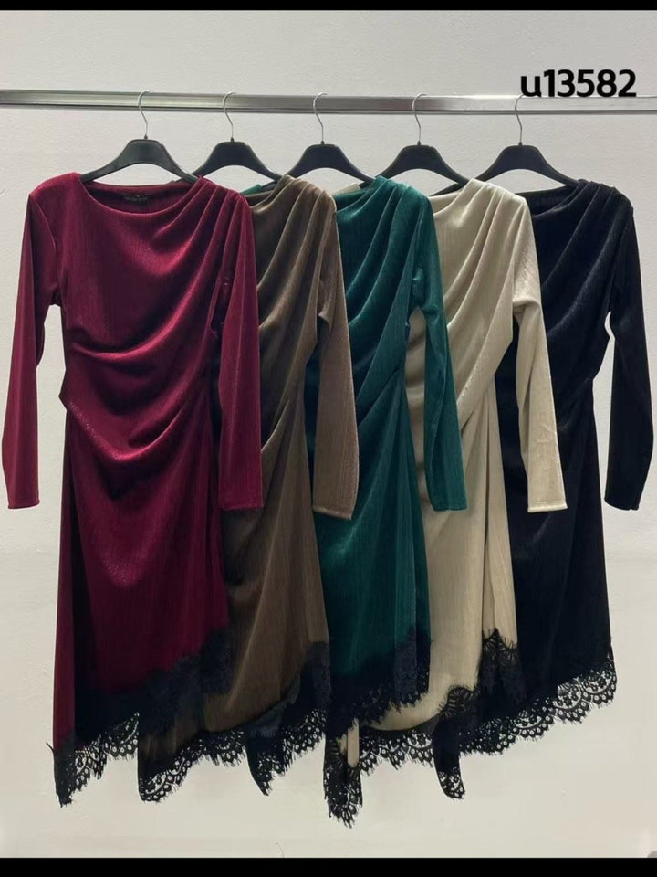 Abito in ciniglia in lurex con pizzo elegante Verde Level Stores