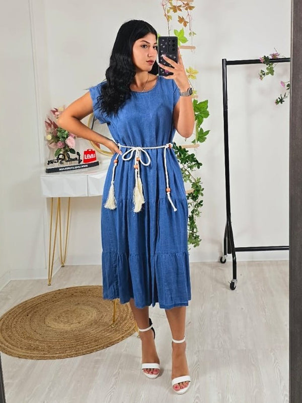 Abito in jeans leggero morbido Cintura inclusa - Blu - Level Stores