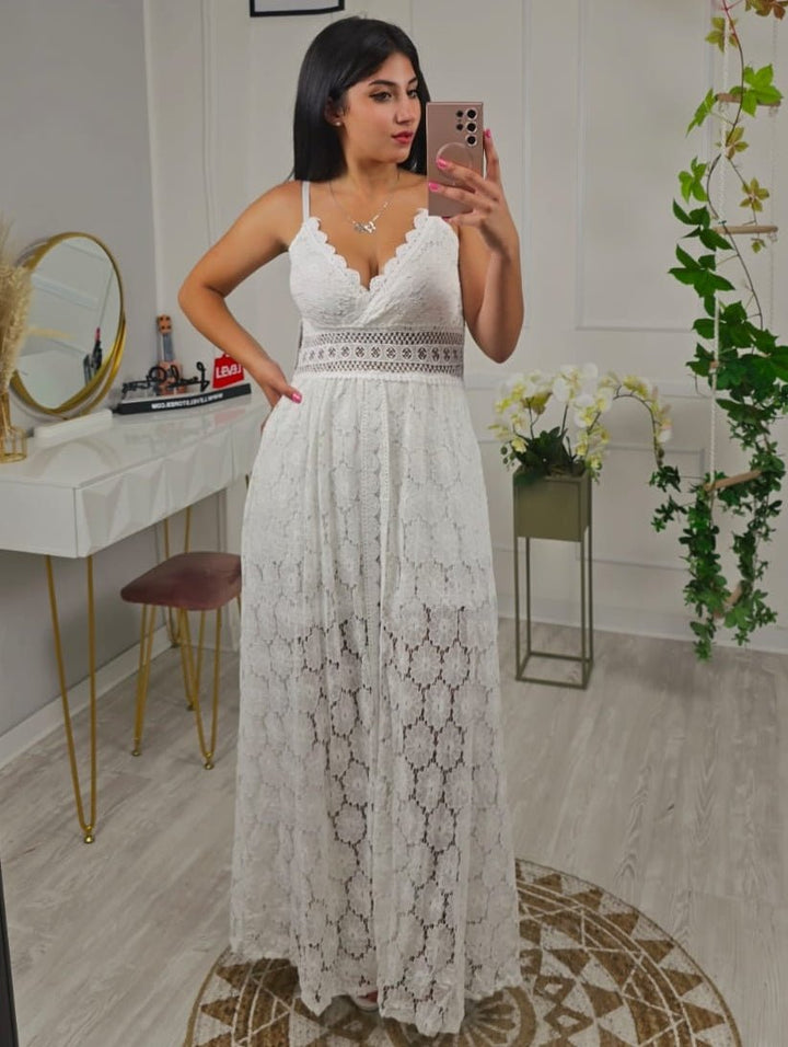 Abito in macramè con pantaloncino e gonna lunga - Bianco - Level Stores