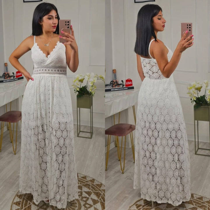 Abito in macramè con pantaloncino e gonna lunga - Bianco - Level Stores