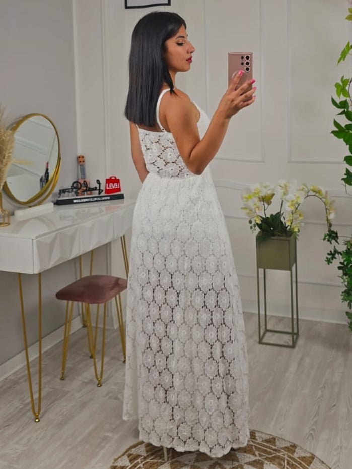 Abito in macramè con pantaloncino e gonna lunga - Bianco - Level Stores