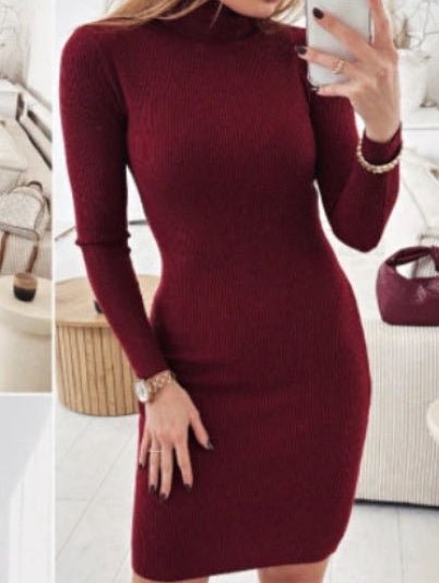 Abito in maglia a costine collo alto manica lunga aderente elasticizzato morbido e caldo Bordo Level Stores