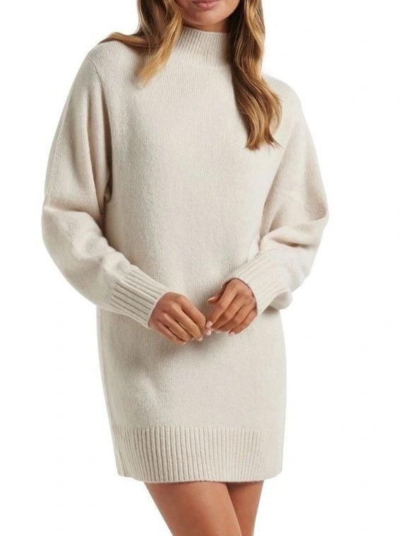 Abito in maglia a costine collo alto manica lunga elasticizzato morbido e caldo Beige Level Stores