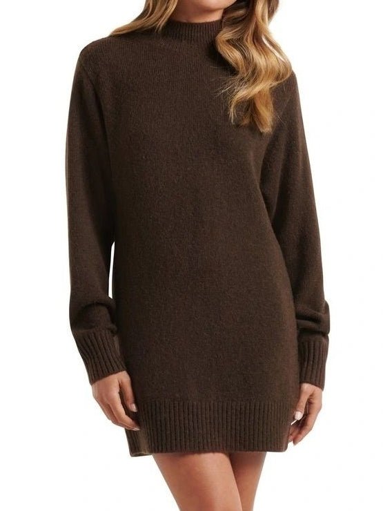 Abito in maglia a costine collo alto manica lunga elasticizzato morbido e caldo Marrone Level Stores