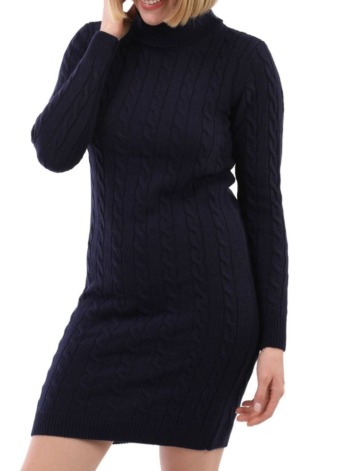 Abito in maglia collo alto pesante con motivo intreccio morbido e caldo Nero Level Stores