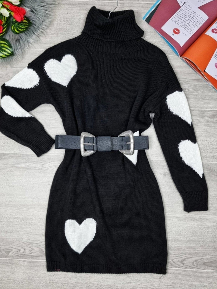 Abito in maglia pesante con fantasia a cuore - Bianco - Level Stores