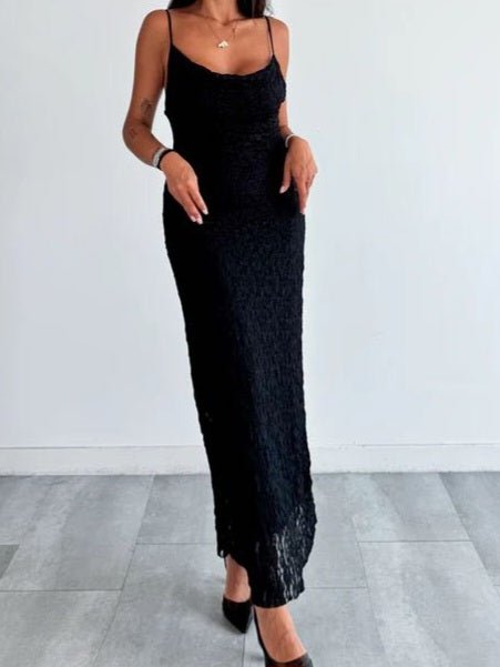 Abito in pizzo con spalle regolabili Aderente Elasticizzato con spacco laterale Nero Level Stores