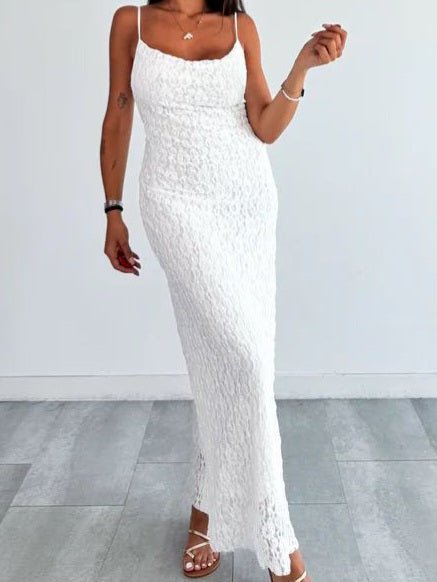 Abito in pizzo con spalle regolabili Aderente Elasticizzato con spacco laterale Bianco Level Stores