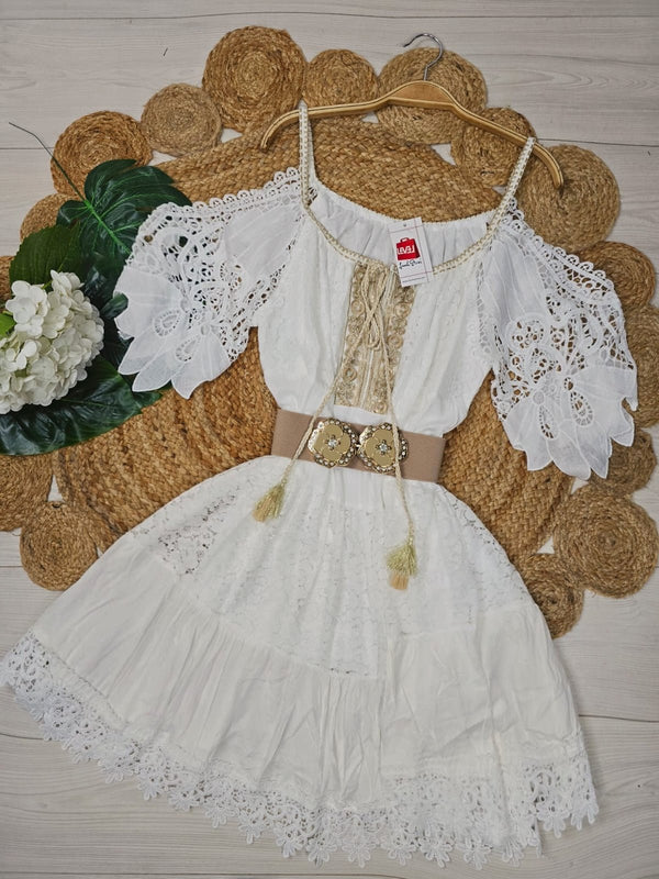 Abito in pizzo morbido - Bianco - Level Stores