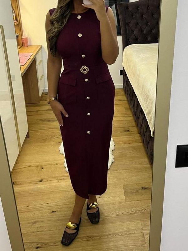 Abito lungo con bottoni inclusa la cintura con zip con spacco smanicato Vestibilità aderente ed elasticizzato Nero Level Stores