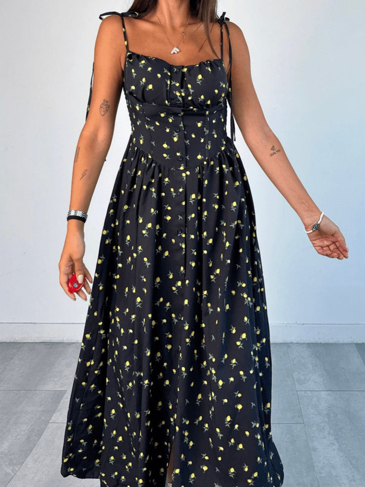 Abito lungo con fantasia multicolore coppe preformate spalle regolabili scollo a cuore Elastico sul retro Gonna svasata Multicolore Level Stores