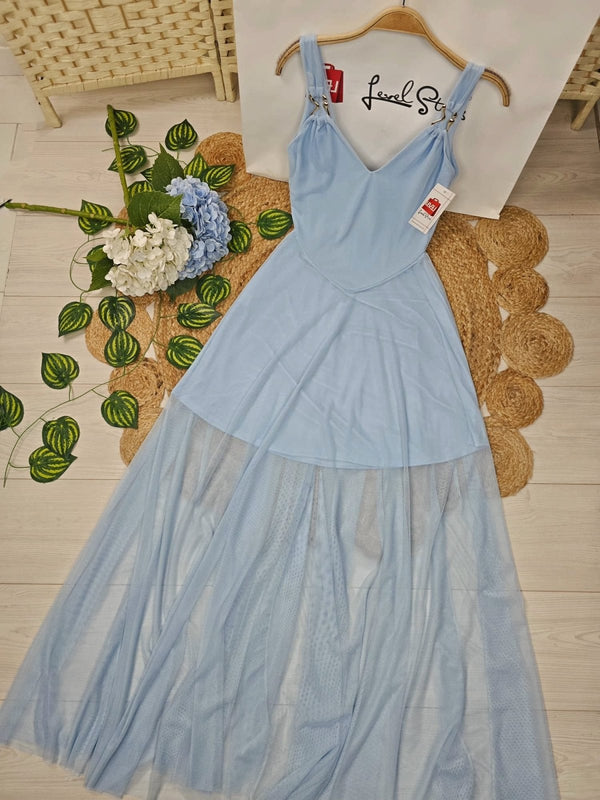 Abito lungo in chiffon scollo a v elegante - Bianco - Level Stores