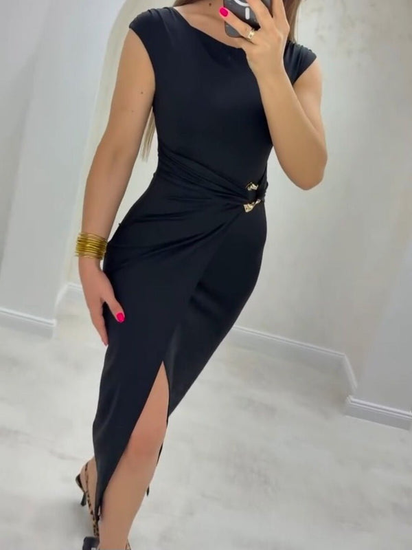 Abito lungo in lycra Aderente Elasticizzato Spacco - Nero - Level Stores