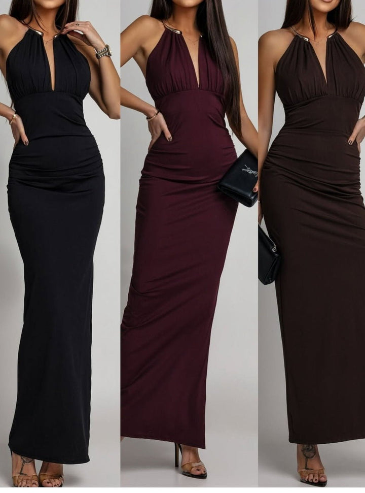 Abito lungo in tessuto effetto lycra elasticizzato elegante Bordo Level Stores