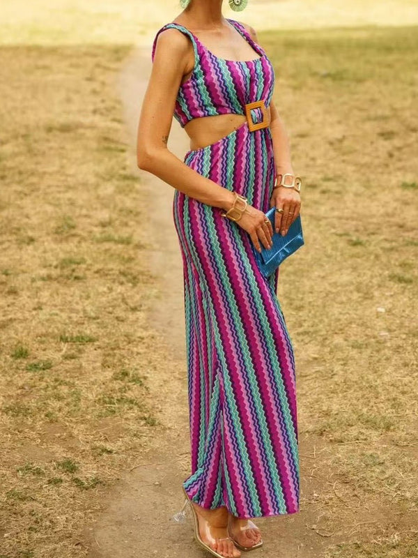 Abito lungo leggero con bretelle scopre la vita Multicolore - Viola - Level Stores