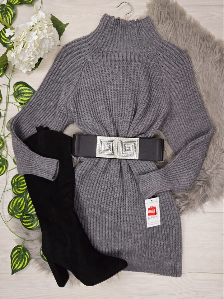 Abito - maxi maglia a costine in maglia pesante - Grigio - Level Stores